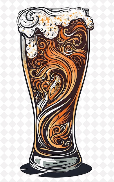 PSD beer glass with foam art detailed foam design with intricate flat illustration beer culture design