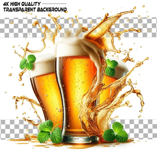 Beer splashes and drops on transparent background