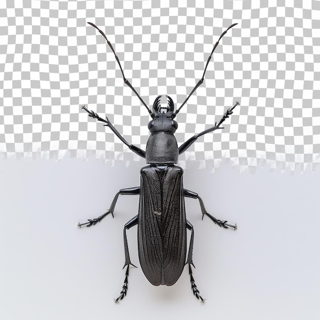 PSD a beetle with a black body and a white background