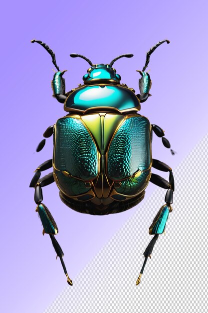 a beetle with a blue body and a green bug on its back