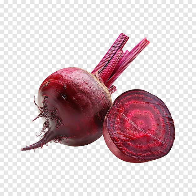 Beetroot with half and slice isolated on a transparent background