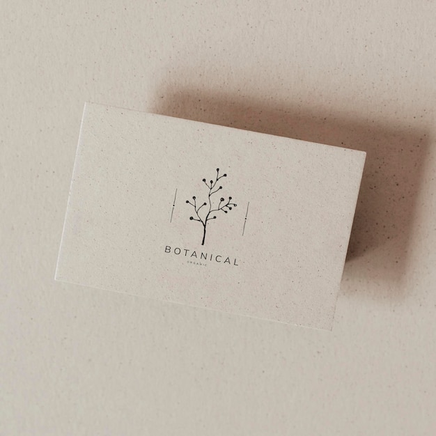 PSD beige blank botanical name card mockup design