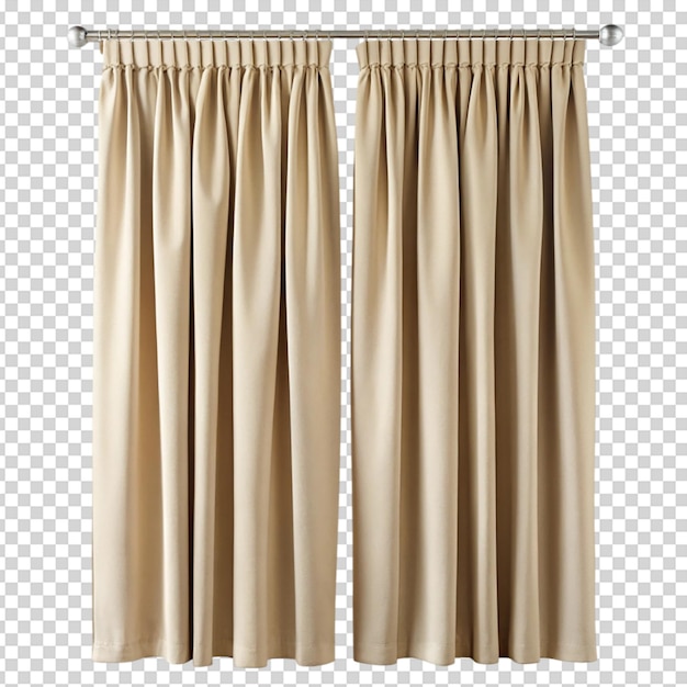 PSD beige curtain with pleats isolated white background