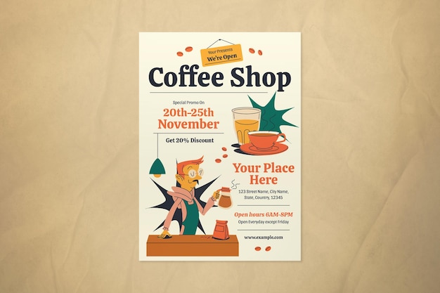 Beige Mid Century Coffee Shop Flyer