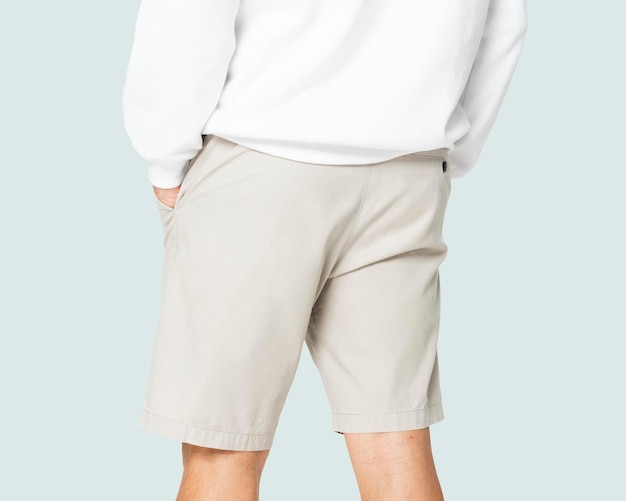 Beige shorts mockup on man