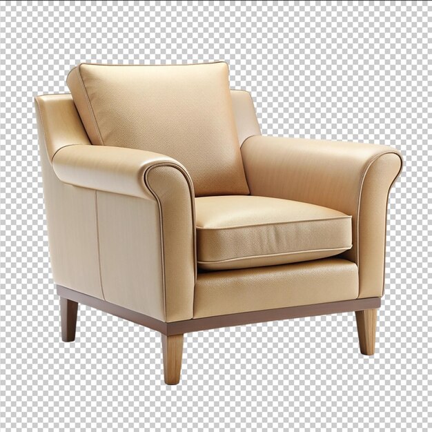 PSD beige soft leather armchair with wooden legs