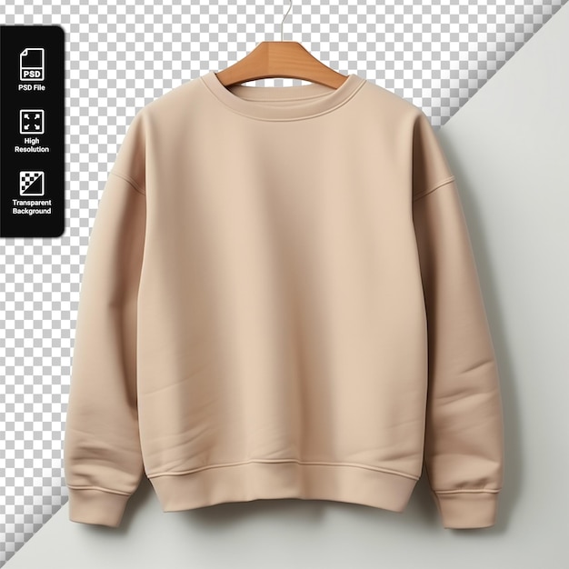 beige sweater on a wooden hanger isolated on transparent background