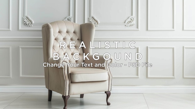 PSD beige wingback armchair in a classic white room