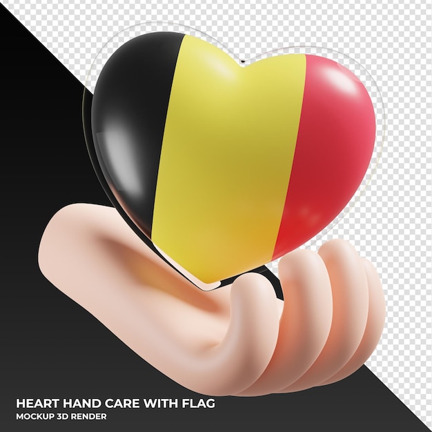 Belgium flag with heart hand care realistic 3d textured