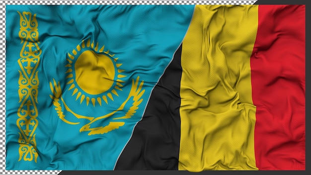 Belgium and Kazakhstan Two Flags Together Bilateral Relations 3D Rendering