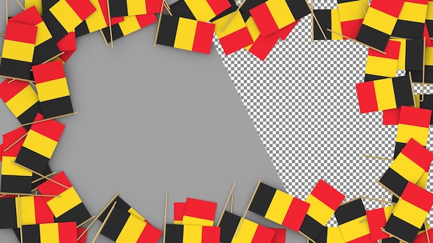 Belgium Paper Flag scattered around the frame 3D Rendering