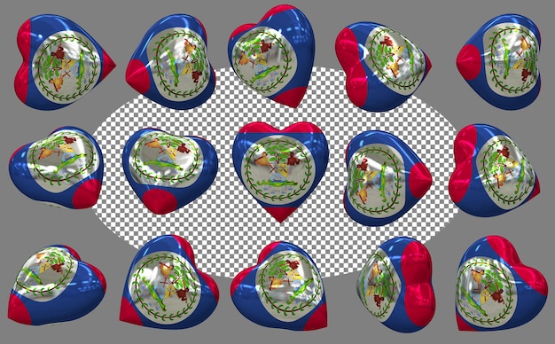 PSD belize 3d heart flag isolated different positions 3d rendering