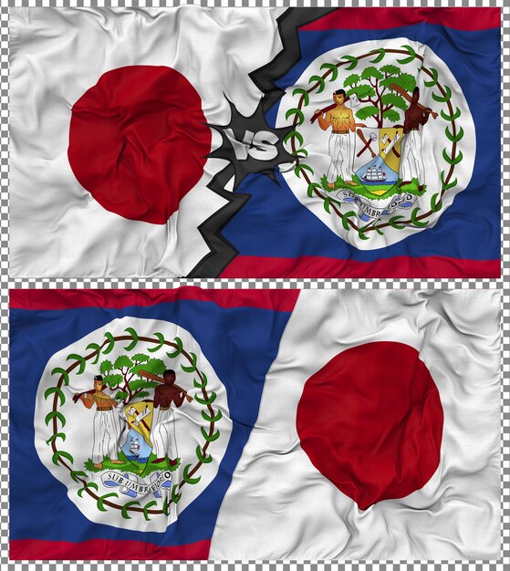 Belize vs Japan Half Combined Flag Cloth Bump Texture 3D Rendering