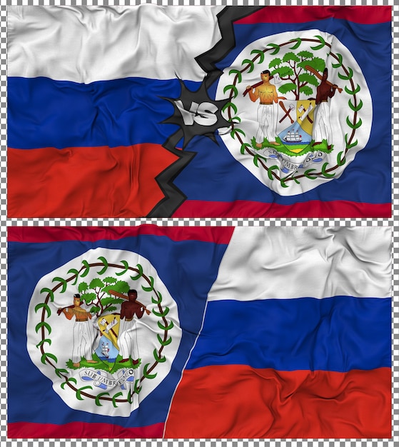 Belize vs Russia Half Combined Flag Cloth Bump Texture 3D Rendering