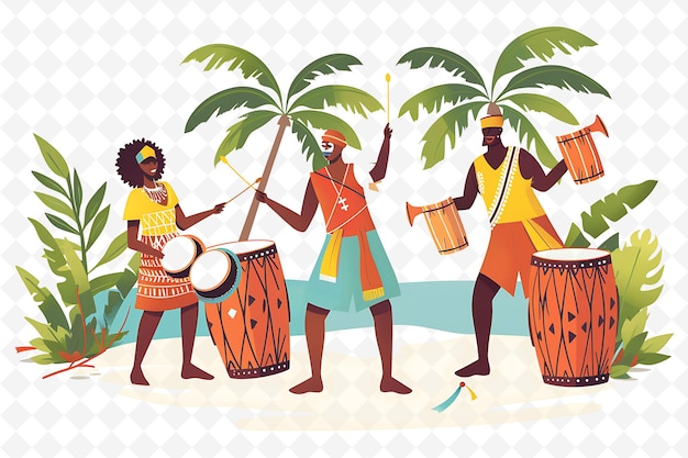 PSD belizean garifuna drummers playing design is rhythmic and so illustration cutural landscape view