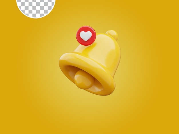 bell notification reminder with heart shape icon social media symbol 3d rendering