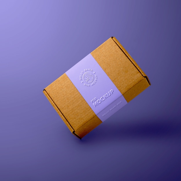 Belly band cardboard box mock-up with embossed effect