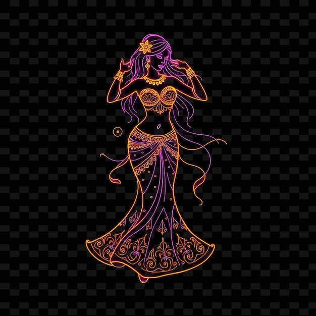 Belly Dancer in Motion Neon Abstract Art Design With Rich Purple and Gold Color Theme Decorated W