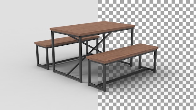 Bench Style Dining Table angle view with shadow 3d render