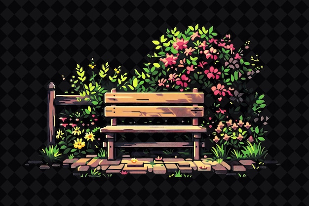 PSD a bench with a bench and a bench with flowers and a bench