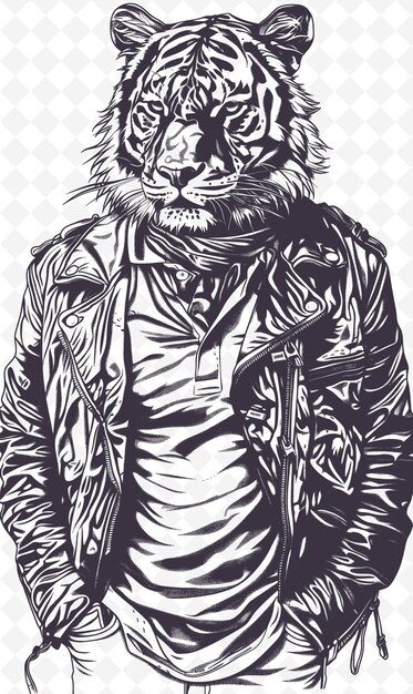 Bengal Tiger Sporting a Leather Jacket With Confident Expres Animals Sketch Art Vector Collections