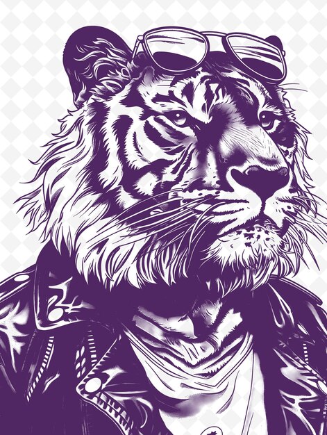 Bengal Tiger With a Leather Jacket and a Cool Expression Pos Animals Sketch Art Vector Collections