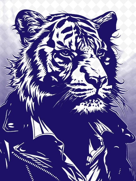 Bengal Tiger With a Leather Jacket and a Cool Expression Pos Animals Sketch Art Vector Collections