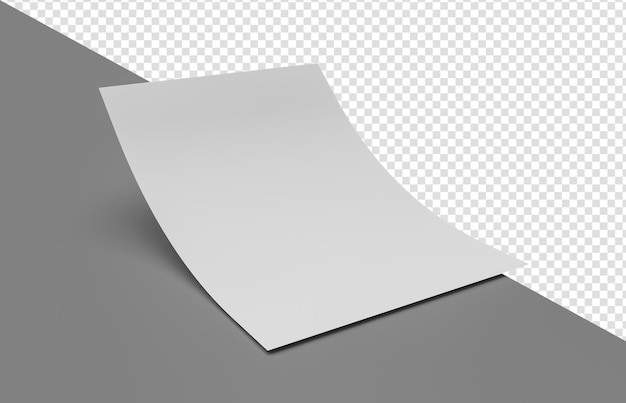 PSD bent empty paper sheet empty paper mockup a4 format paper with shadows on isolated background