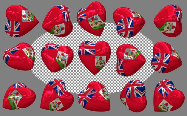 PSD bermuda 3d heart flag isolated different positions 3d rendering