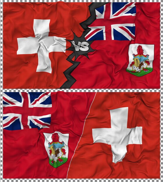 Bermuda vs Switzerland Half Combined Flag Cloth Bump Texture 3D Rendering