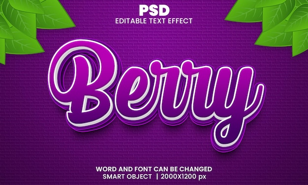 Berry 3d editable text effect Premium Psd with background