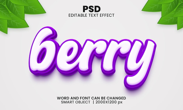 Berry 3d editable text effect Premium Psd with background