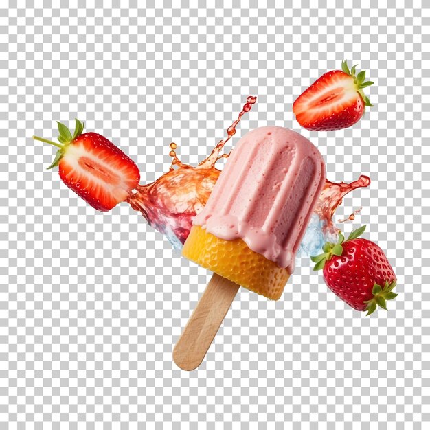 PSD berry cool tasty strawberry popsicle isolated on transparent background