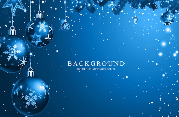 PSD best elegant christmas background with blue baubles