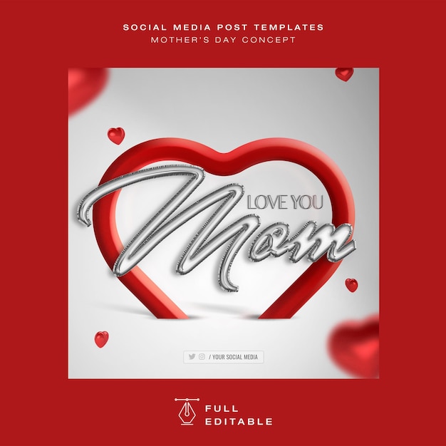 Best Mom Silver Balloon Font Effects Social Media Post