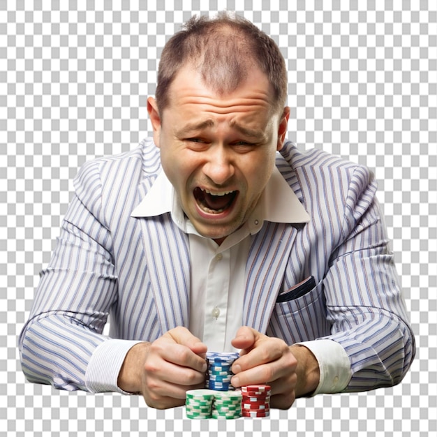 PSD best poker player in the world cries as he loses on transparent background