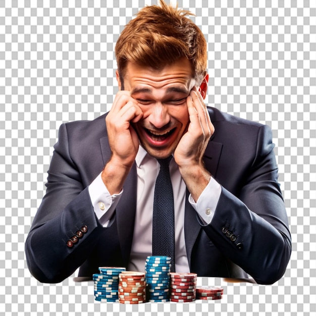 PSD best poker player in the world cries as he loses on transparent background