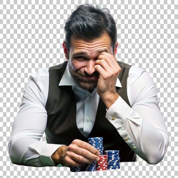 PSD best poker player in the world cries as he loses on transparent background