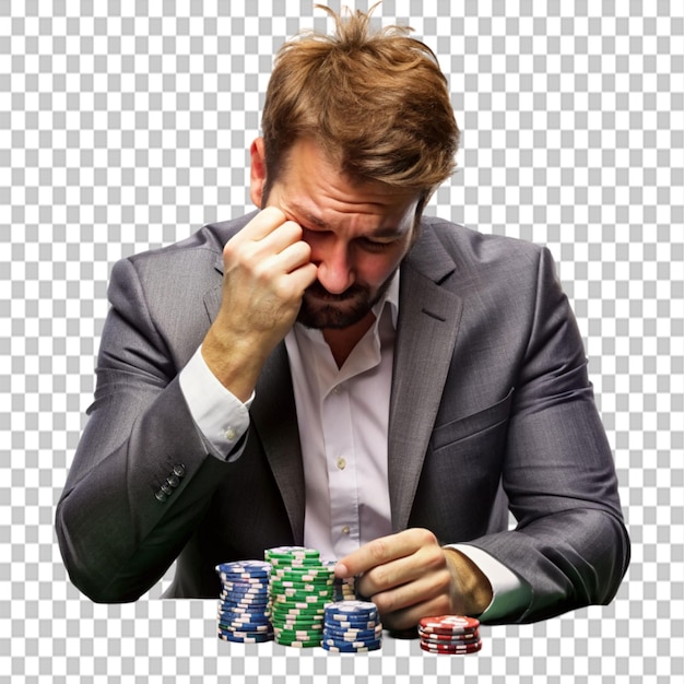 PSD best poker player in the world cries as he loses on transparent background