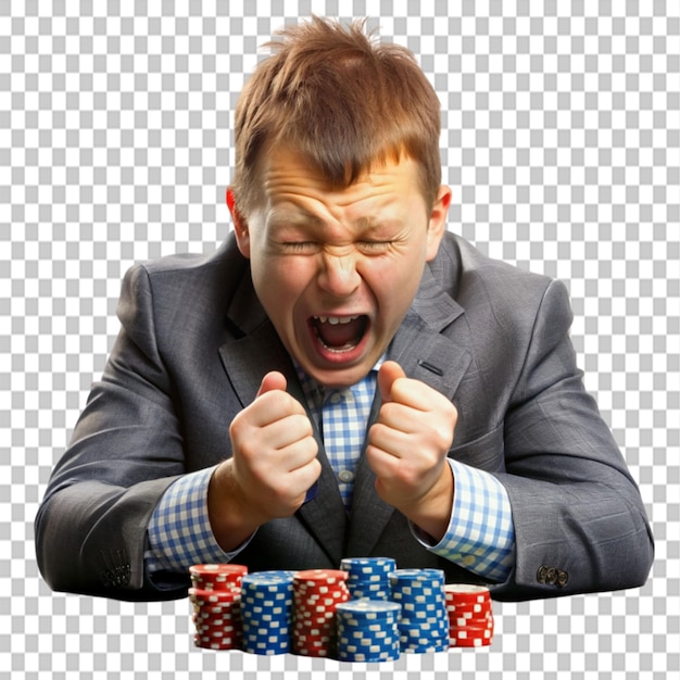 PSD best poker player in the world cries as he loses on transparent background