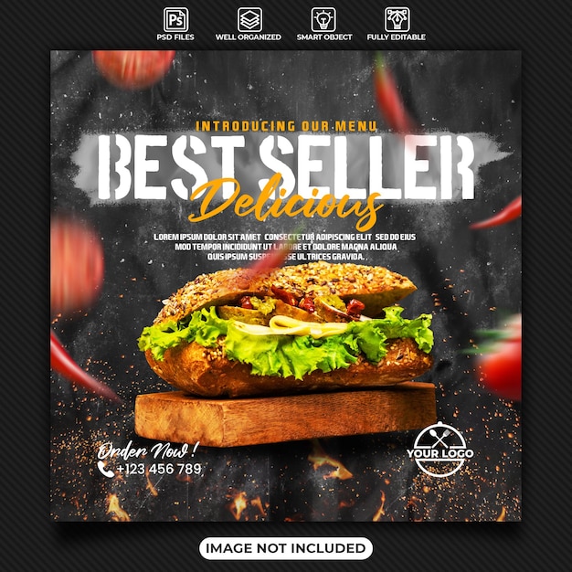 Best seller food social media poster template