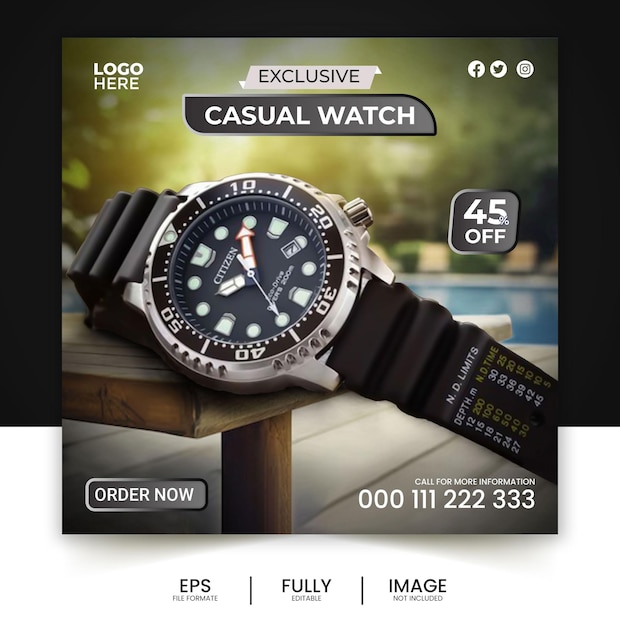 Best selling watch sale social media instagram post template premium psd