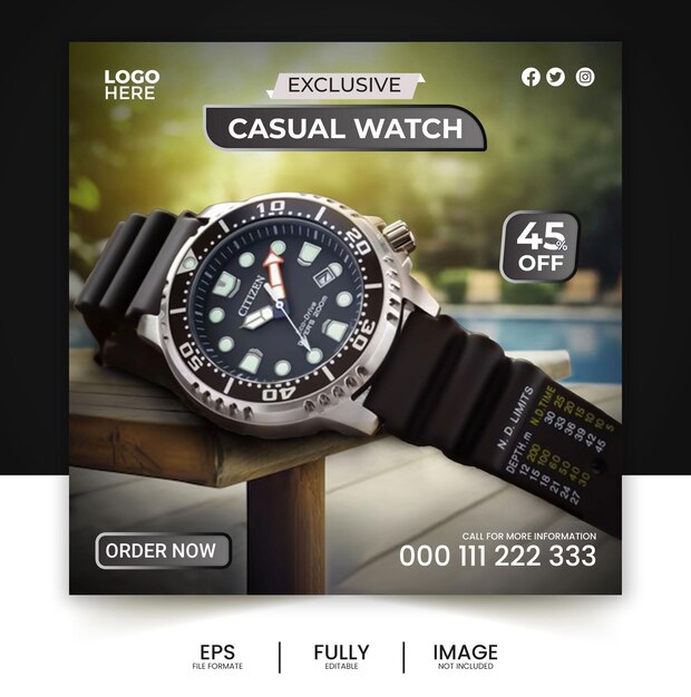 PSD best selling watch sale social media instagram post template premium psd