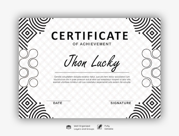 PSD the best simple and elegant monochrome certificate design this year