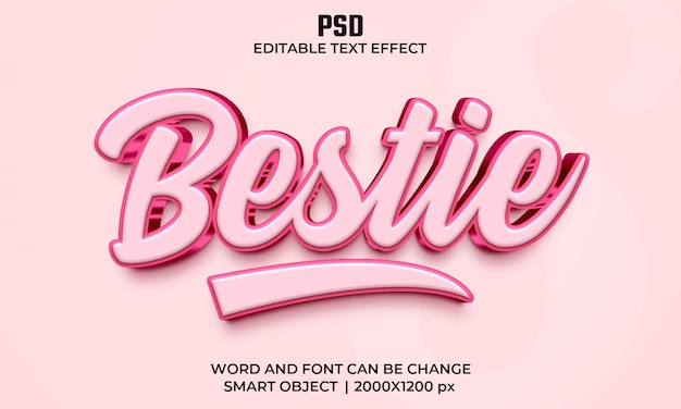 Bestie 3d editable text effect Premium Psd with background