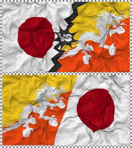 PSD bhutan vs japan half combined flag cloth bump texture 3d rendering