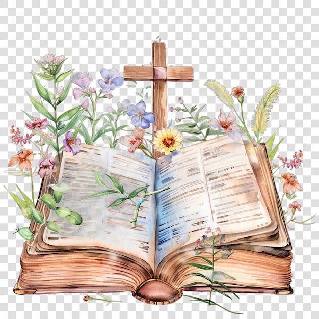 PSD bible with cross religious christian watercolor illustration