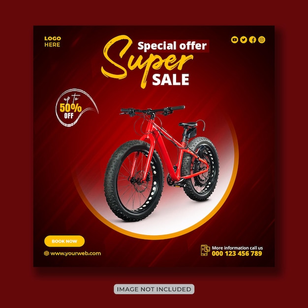 Bicycle sale creative Instagram post and social media banner design or square flyer template Premium