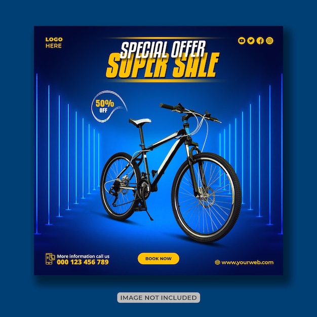 Bicycle sale creative Instagram post and social media banner design or square flyer template Premium