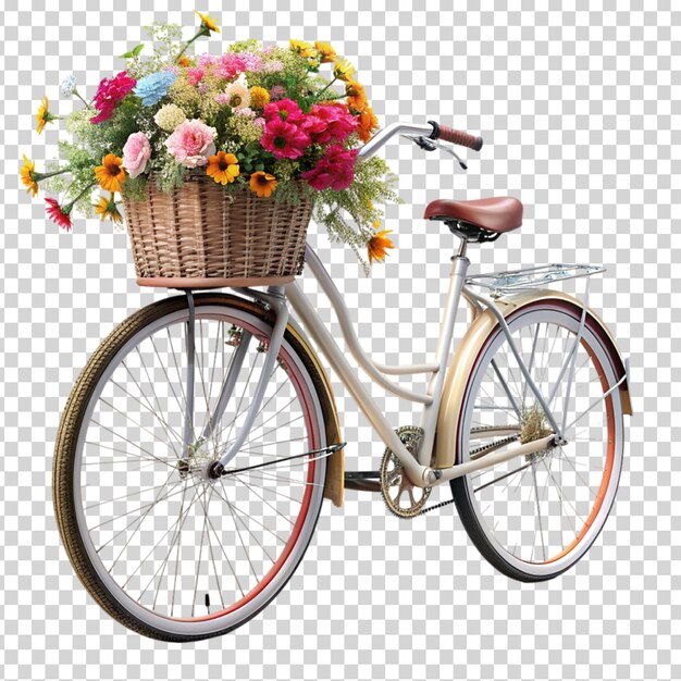 PSD a bicycle with a basket full of flowers on transparent background